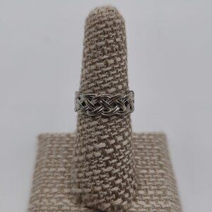 Size 7 Sterling Silver Woven Tarnished Unisex Ring A2327